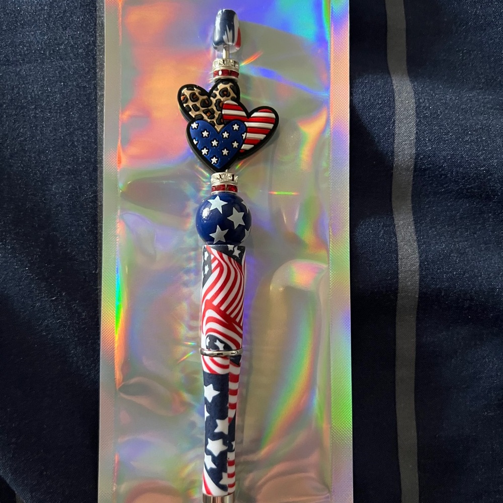 Patriotic Heart Beaded Pen